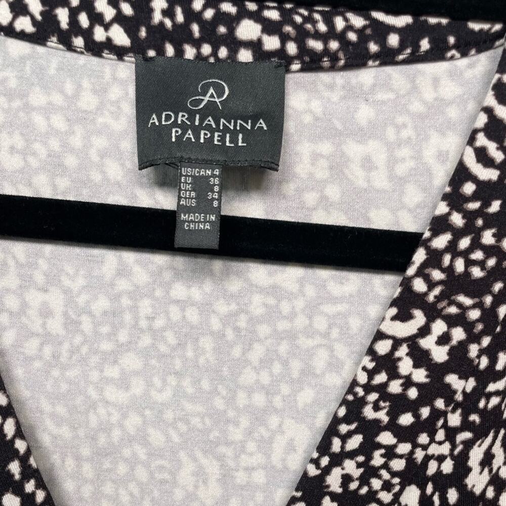 Adrianna Pappel Black/White Knee Length Faux Wrap Dress size 4 - Picture 3 of 4